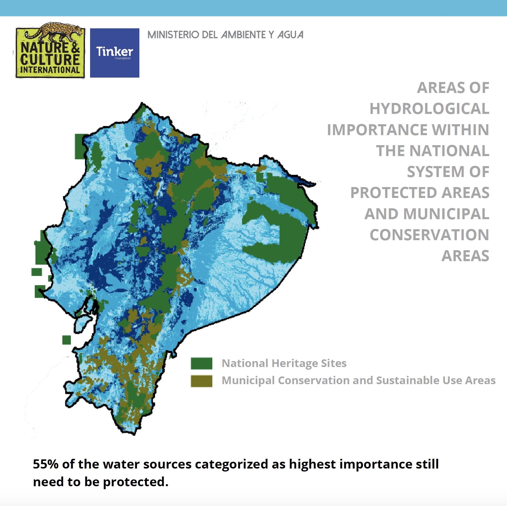 Map showing areas of water importance in Ecuador